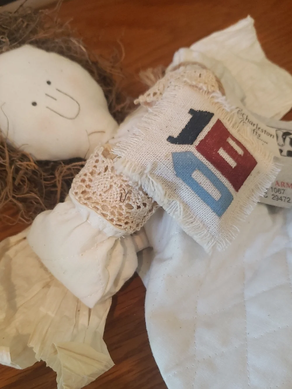 NWT Wine Bottle Cover/ Decor -Handcrafted Cream Angel with House Design